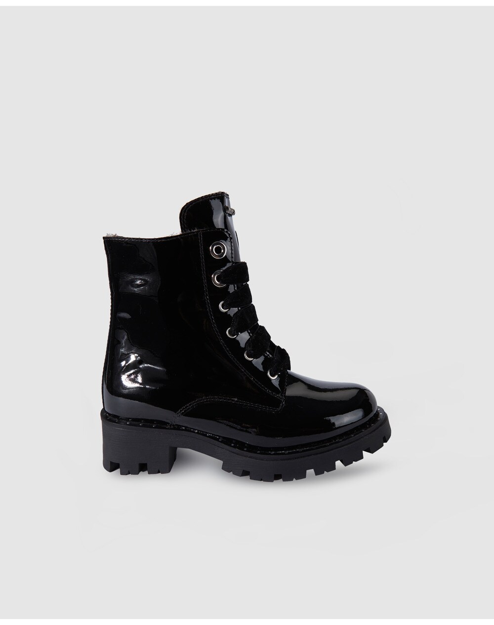 Unisa girls' black leather lace-up boots with zip, Black. thumbnail