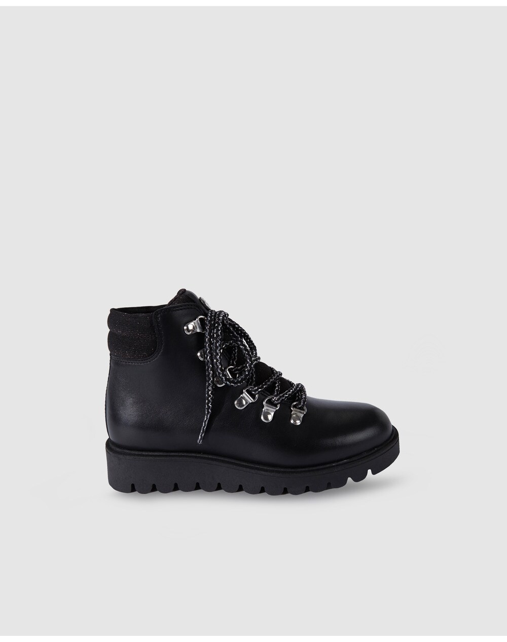 Unisa girls' black leather lace-up ankle boots, Black. thumbnail