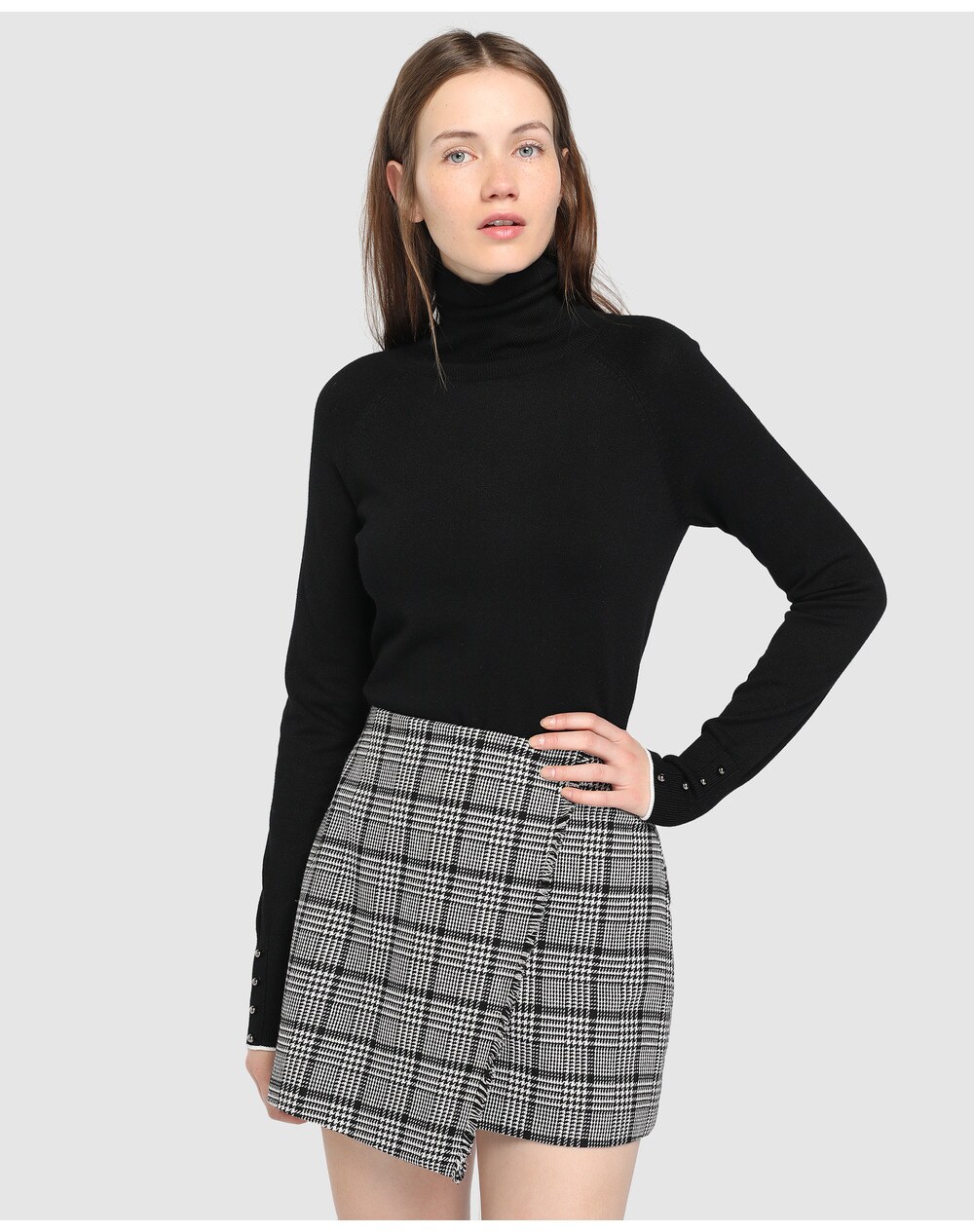 Easy Wear women's checked wrap skirt, Grey. thumbnail