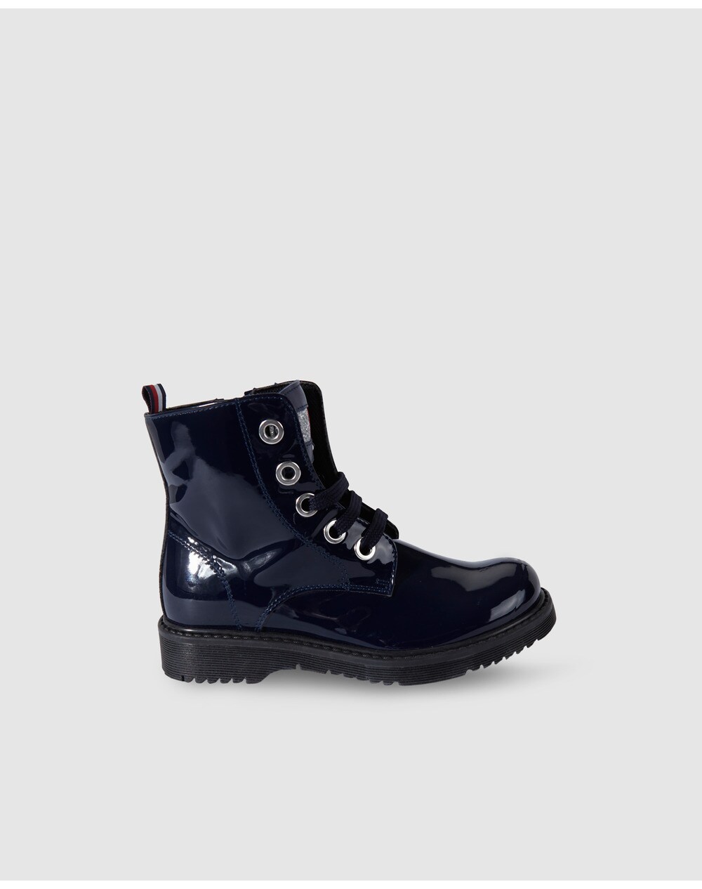 Tommy Hilfiger girls' navy blue leather lace-up boots with zip., Navy blue. thumbnail