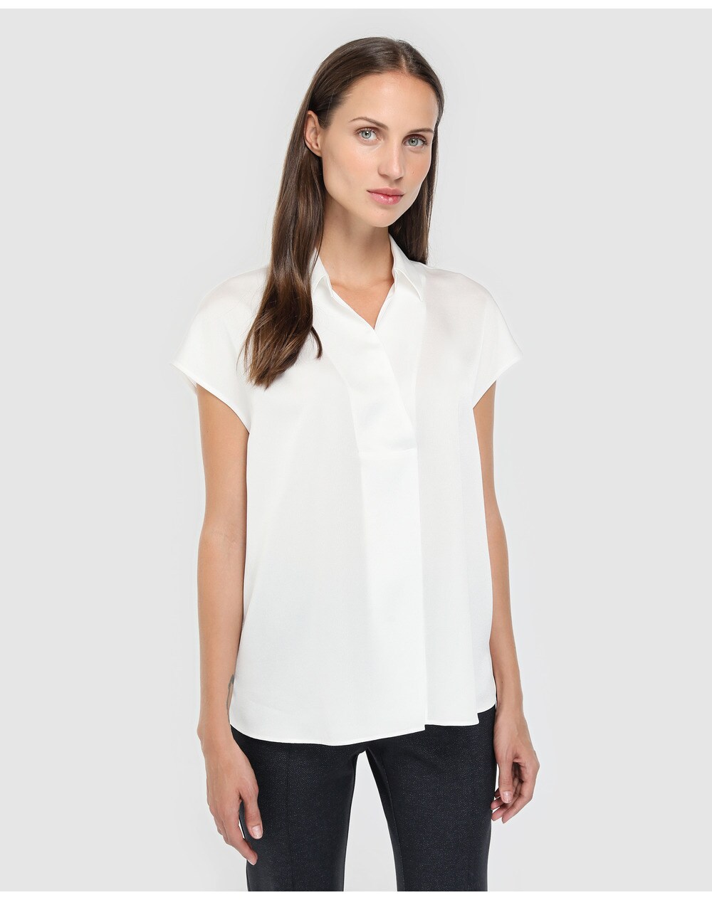 El Corte Inglés Woman women's short sleeve satin blouse, White. thumbnail