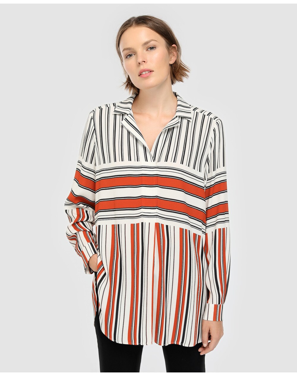 El Corte Inglés Woman women's long sleeve stripe print blouse, Orange. thumbnail