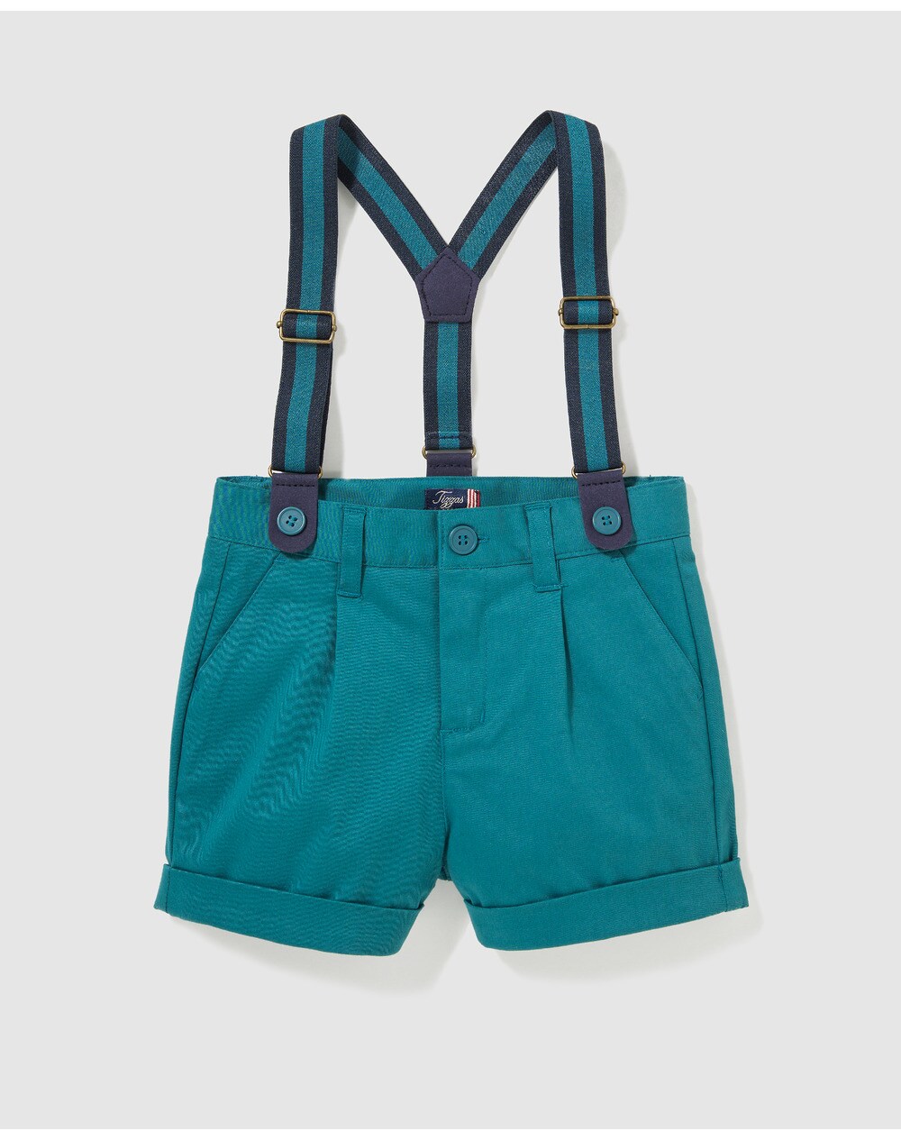 Tizzas boys' mallard blue chino Bermuda shorts with braces, Blue. thumbnail