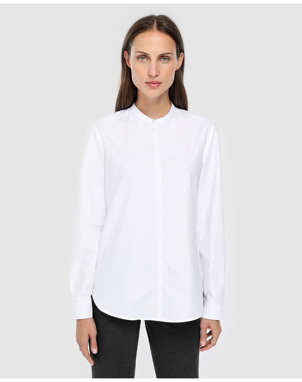 El Corte Inglés Woman Essentials women's cotton blouse with a stand-up collar, White. thumbnail