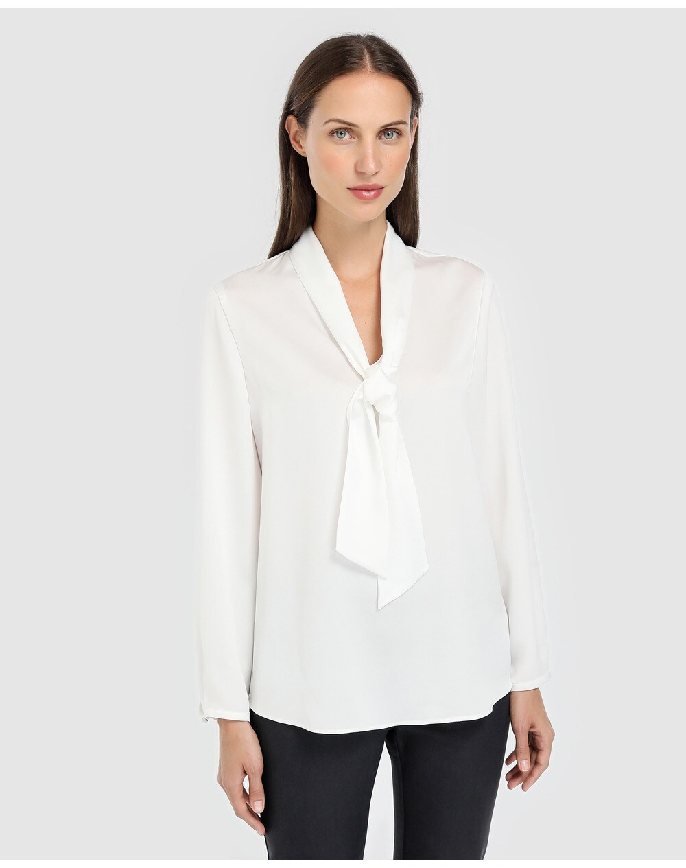 El Corte Inglés Woman women's long sleeve blouse with a tie neckline, White. thumbnail