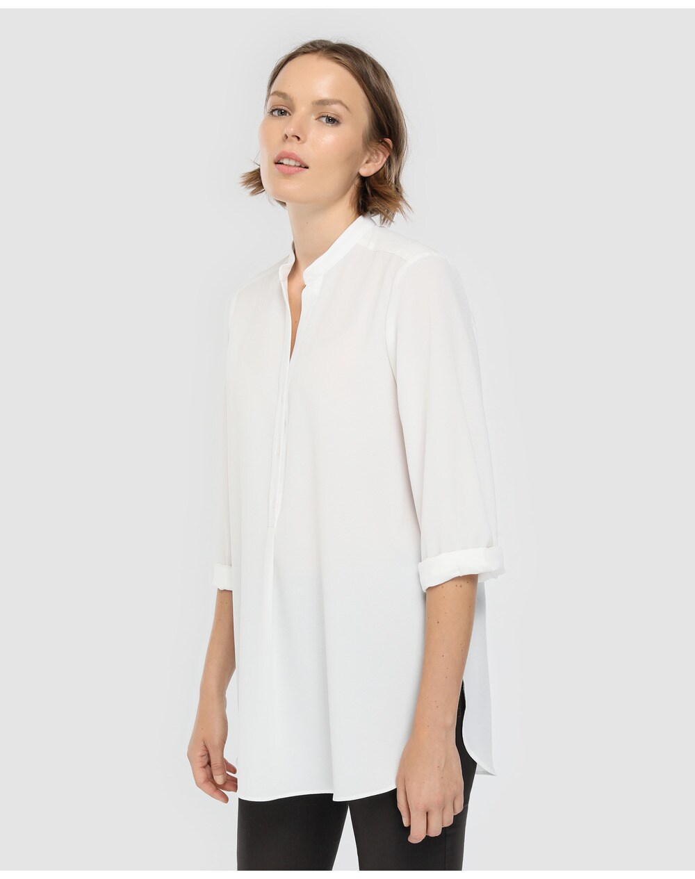 El Corte Inglés Woman women's fluid V-neck blouse, White. thumbnail