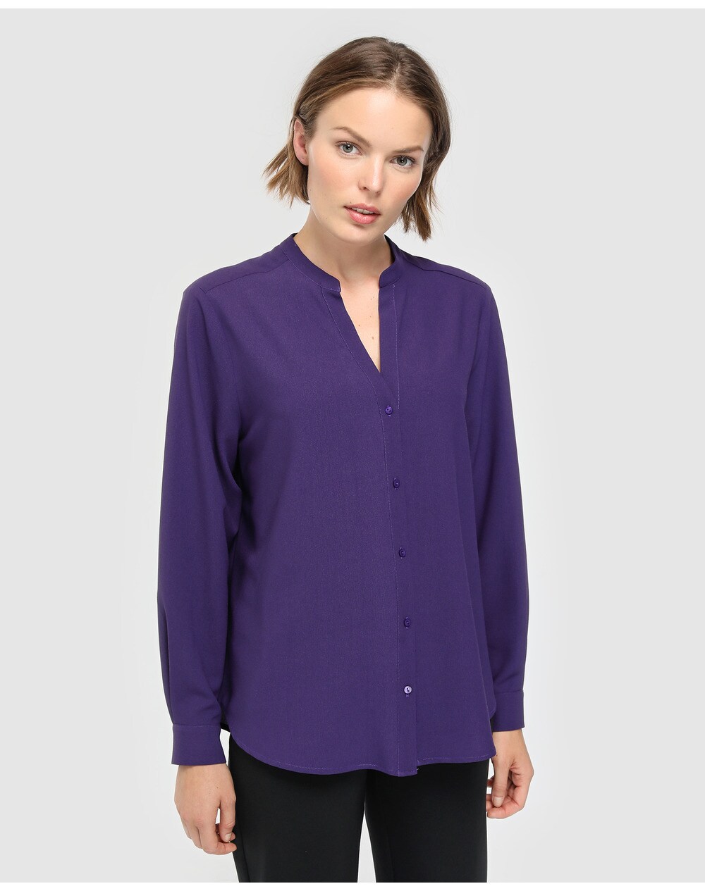 El Corte Inglés Woman women's blouse with a stand-up collar and button fastening, Purple. thumbnail