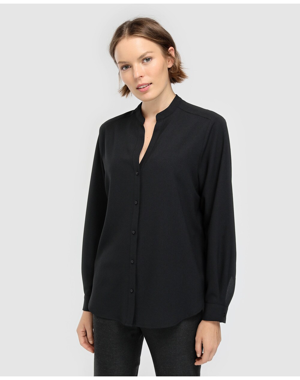 El Corte Inglés Woman women's blouse with a stand-up collar and button fastening, Black. thumbnail