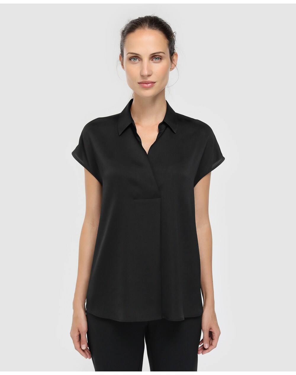 El Corte Inglés Woman women's short sleeve satin blouse, Black. thumbnail
