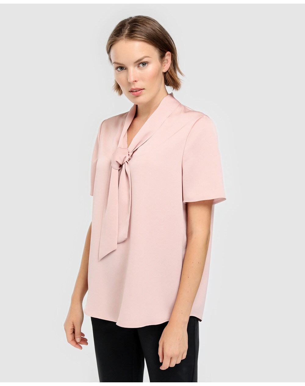El Corte Inglés Woman women's short sleeve blouse with tie, Pale pink. thumbnail