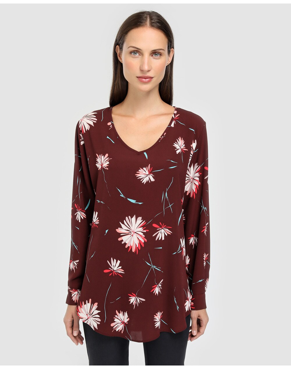El Corte Inglés Woman women's long sleeve floral print blouse, Maroon. thumbnail