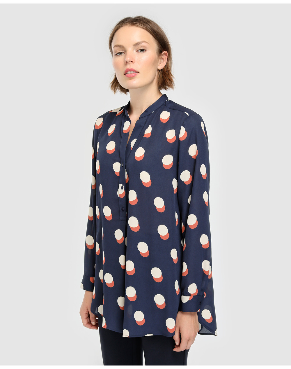 El Corte Inglés Woman women's long sleeve polka dot print blouse, Navy blue. thumbnail