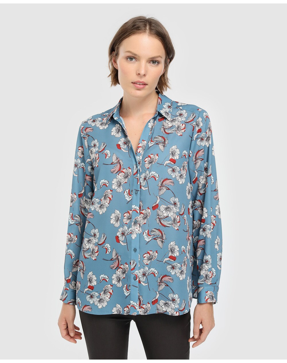 El Corte Inglés Woman women's long sleeve floral print blouse, Blue. thumbnail