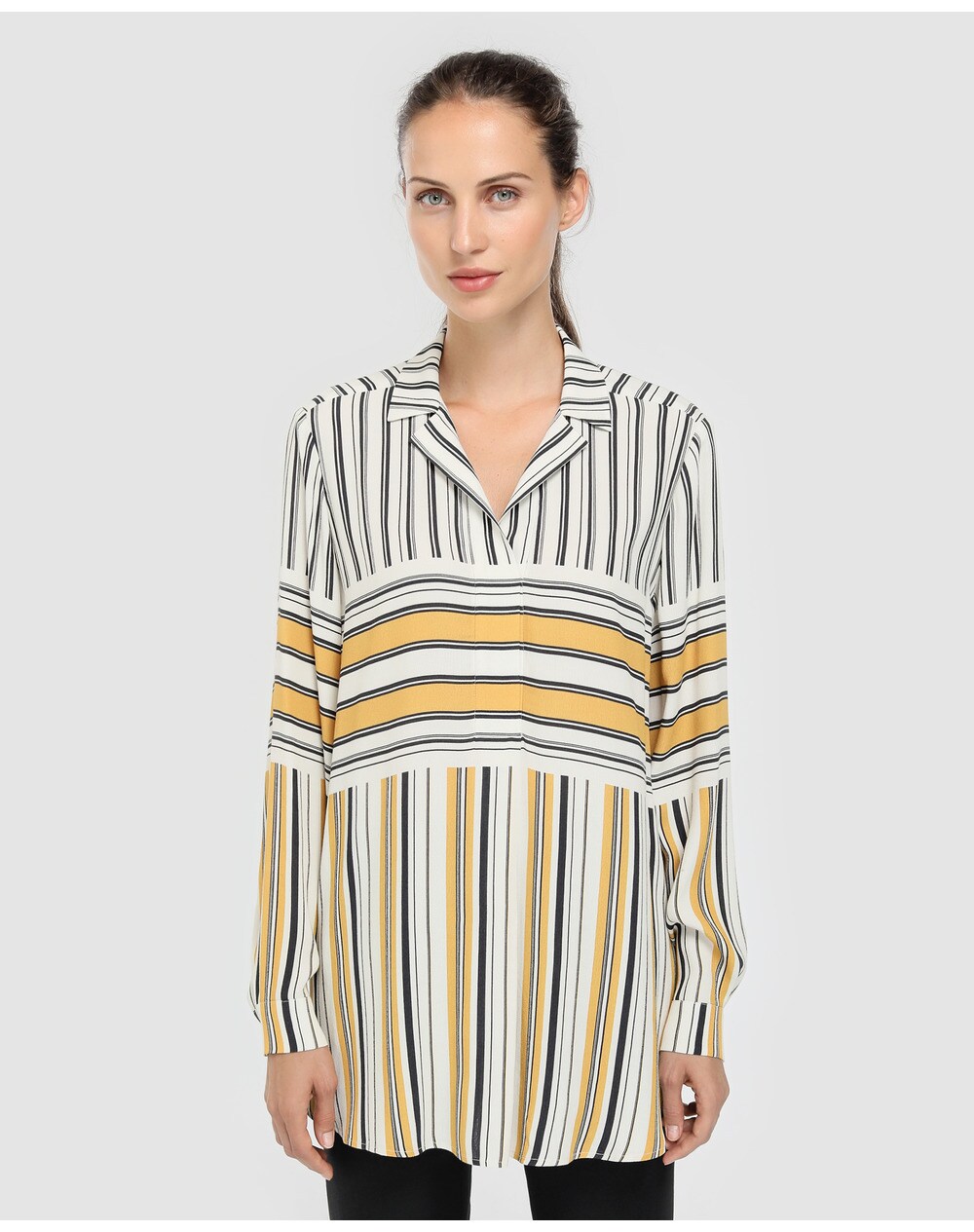 El Corte Inglés Woman women's long sleeve stripe print blouse, Mustard. thumbnail