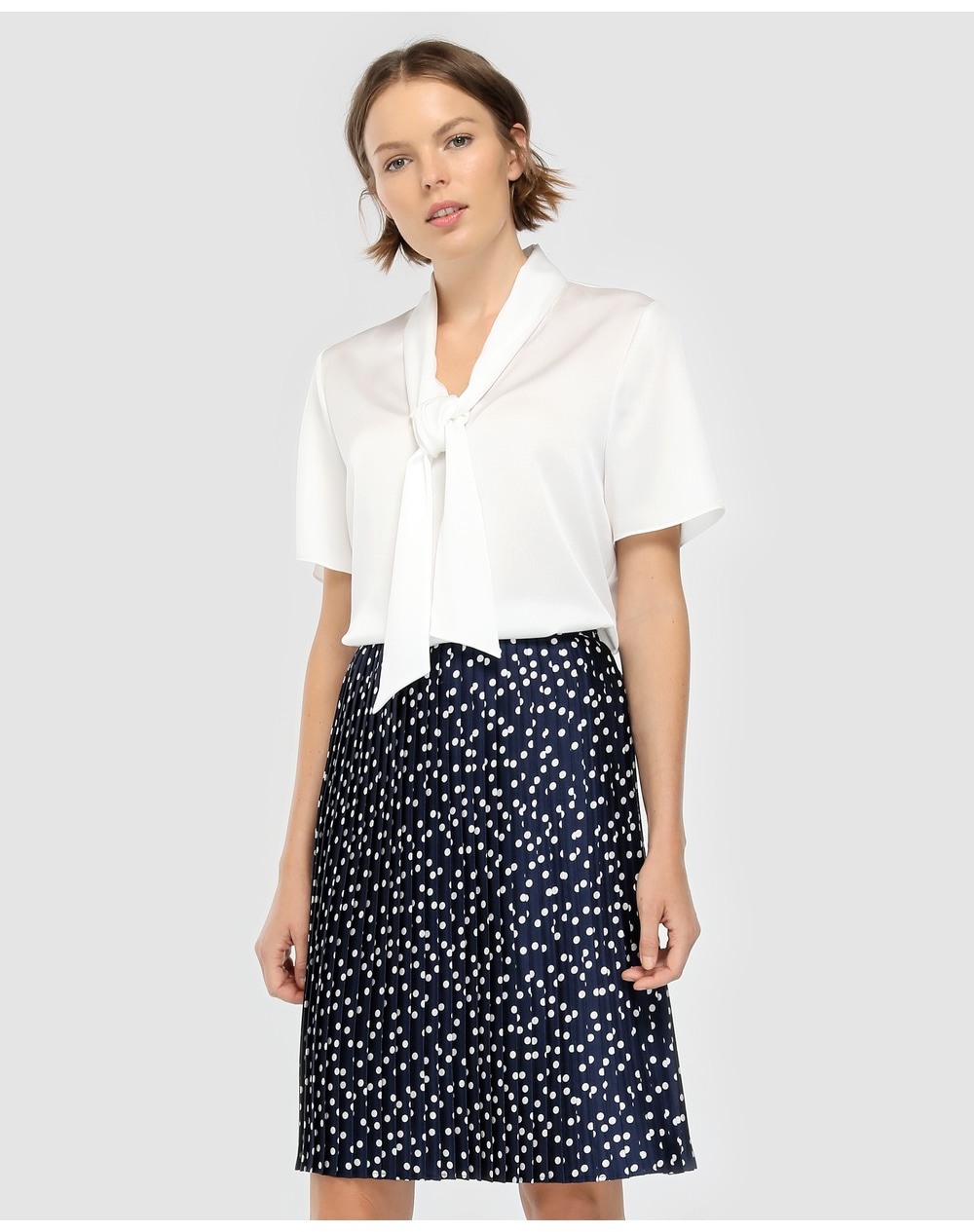 El Corte Inglés Woman women's polka dot print accordion pleat skirt, Navy blue. thumbnail