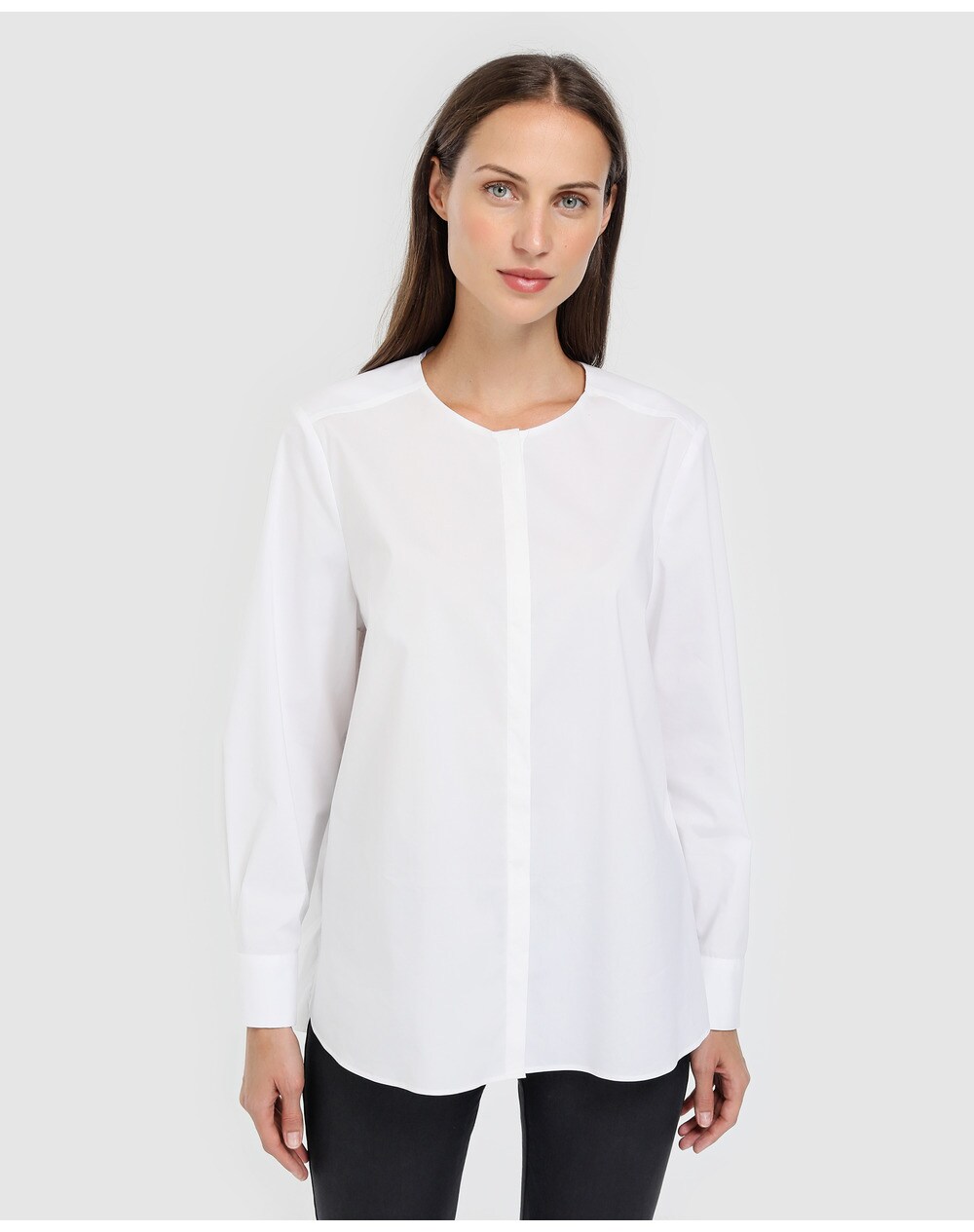 El Corte Inglés Woman Essentials women's long sleeve crew neck blouse, White. thumbnail