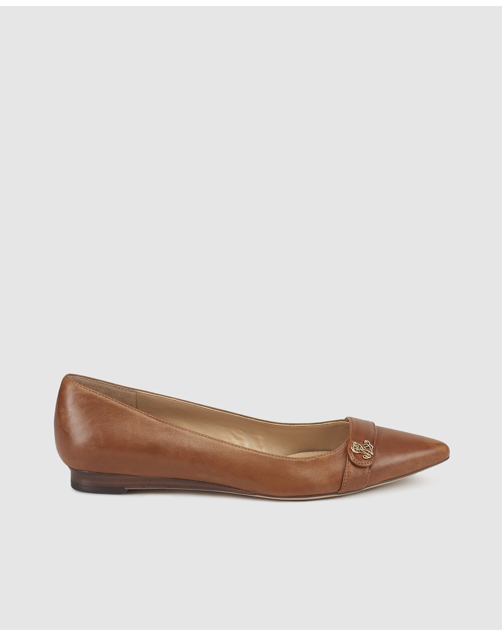 Lauren Ralph Lauren women's camel leather flats. AMINAH FLATS CASUAL model., Camel. thumbnail