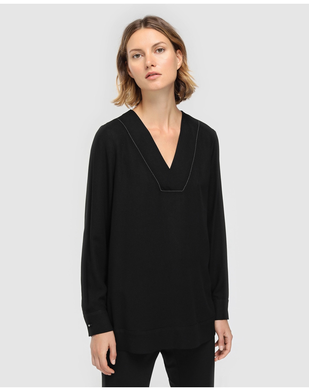 El Corte Inglés Woman Limited women's fluid blouse with a tab at the neckline, Black. thumbnail