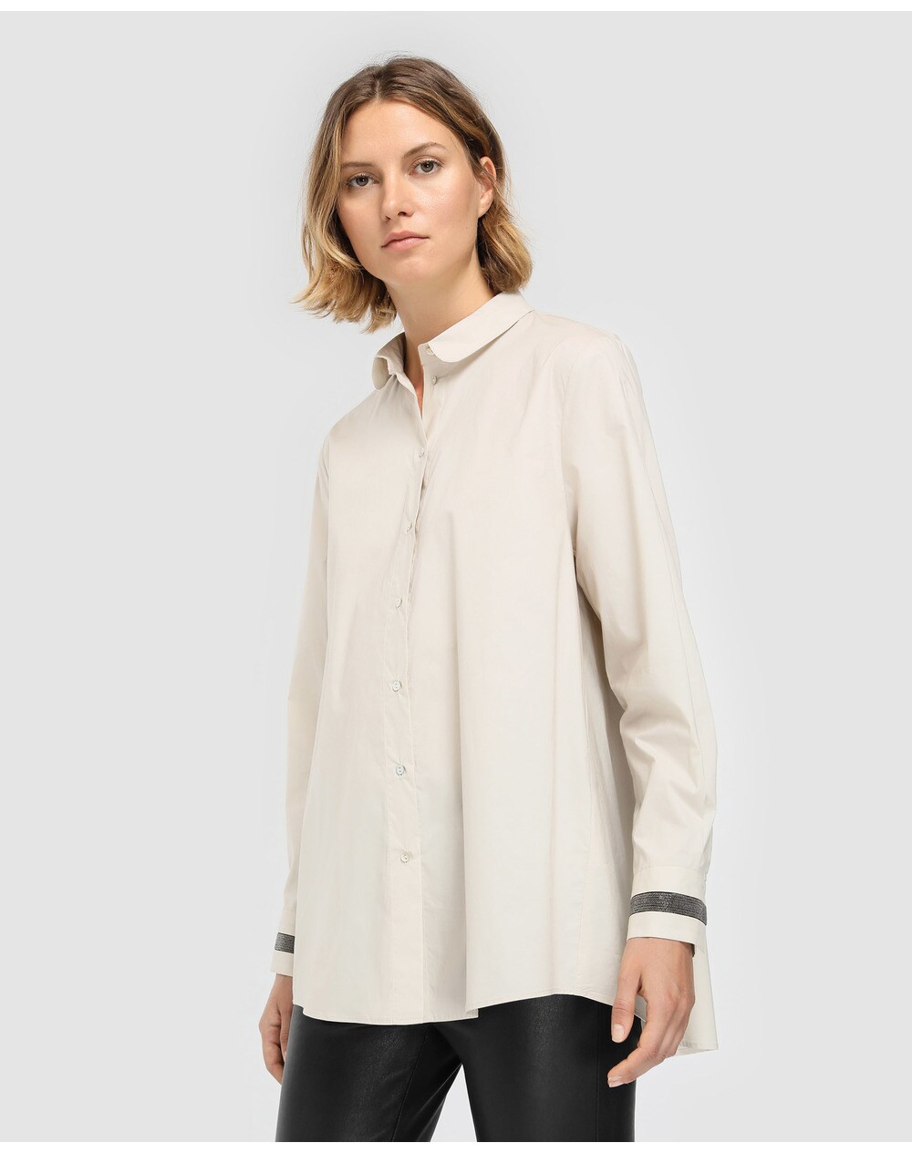 El Corte Inglés Woman Limited women's blouse with a shirt collar and tab on the cuffs, Ecru. thumbnail