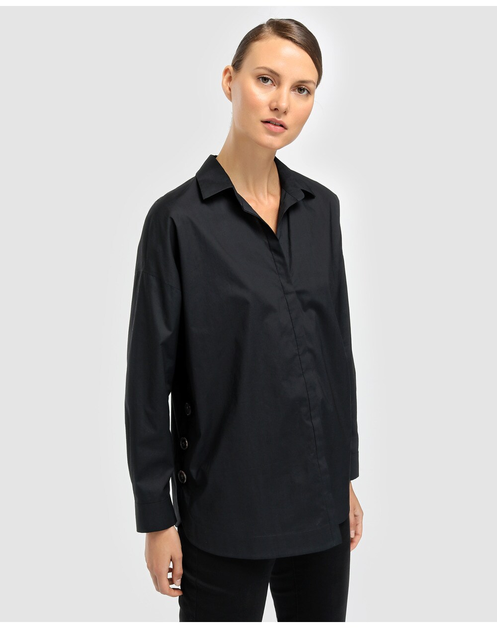 El Corte Inglés Woman Limited women's long sleeve blouse with side buttons, Black. thumbnail