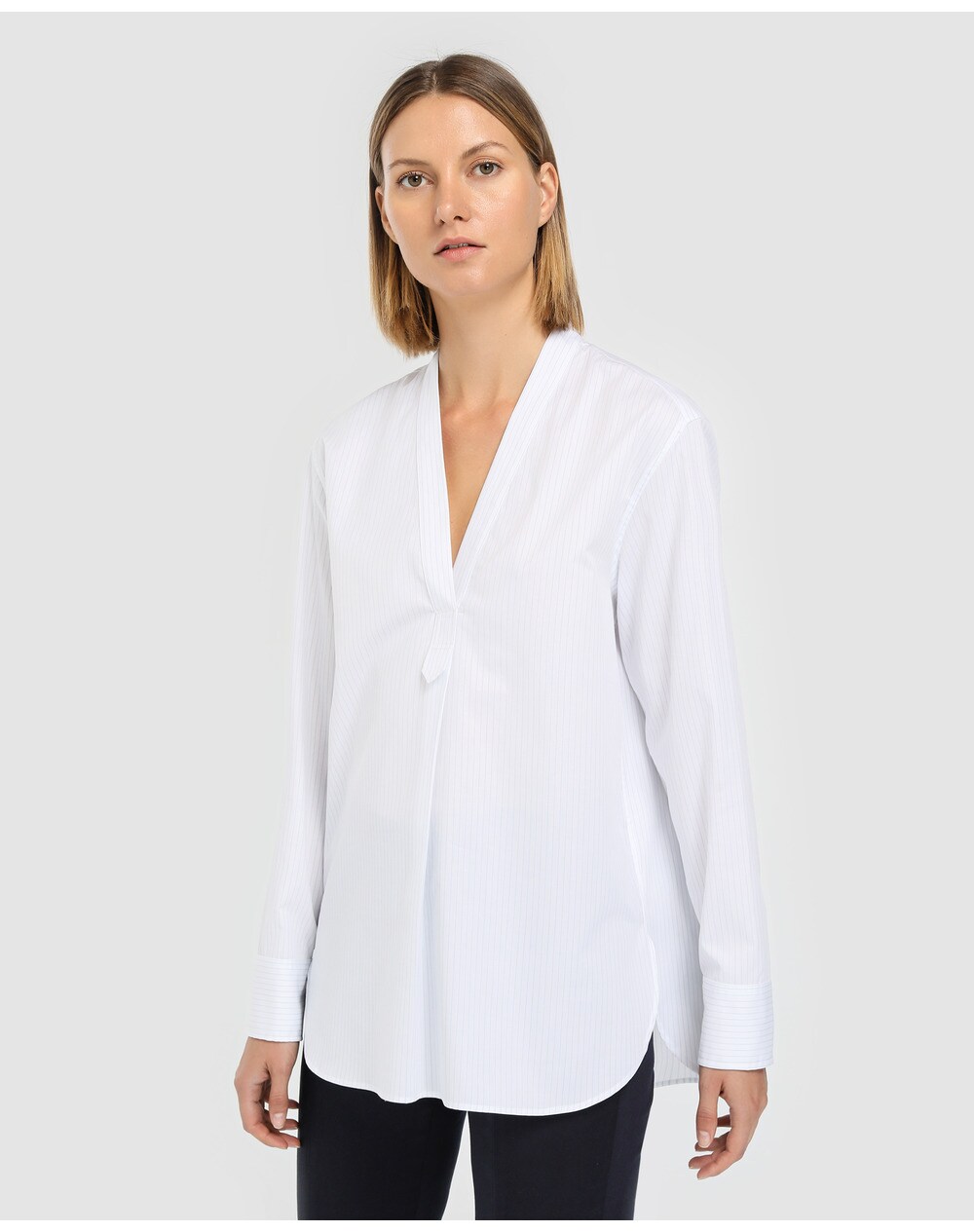 El Corte Inglés Woman Limited women's striped blouse with criss-cross neckline, White. thumbnail
