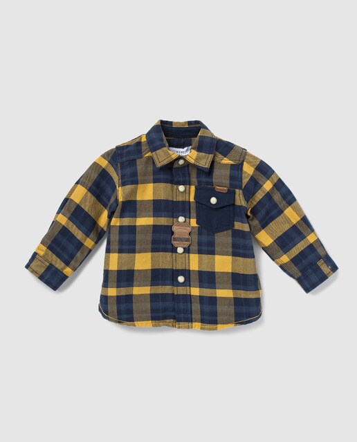 Camisa de bebé menino Brotes aos quadrados bicolor Camisa de bebé menino Brotes aos quadrados bicolor