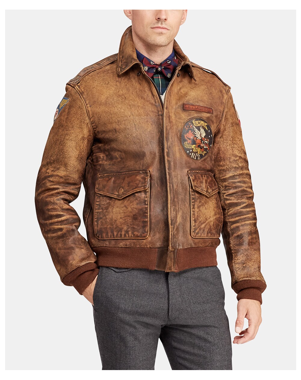 Polo Ralph Lauren men's brown leather jacket with two pockets, Brown. thumbnail