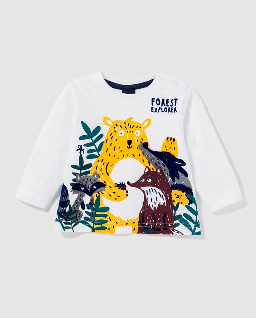 T-shirt de bebé menino Freestyle branca com animais T-shirt de bebé menino Freestyle branca com animais