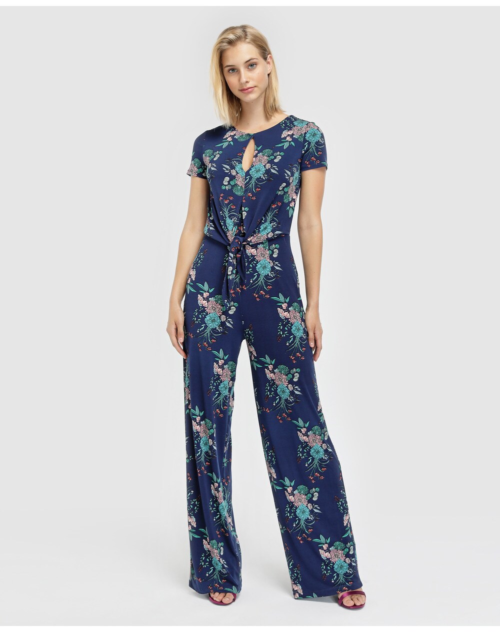 Fórmula Joven women's floral jumpsuit with knot, Blue. thumbnail