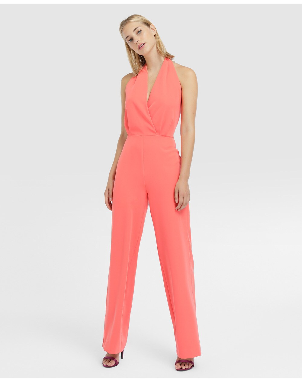 Green Coast women's coral halter neck jumpsuit, Coral. thumbnail
