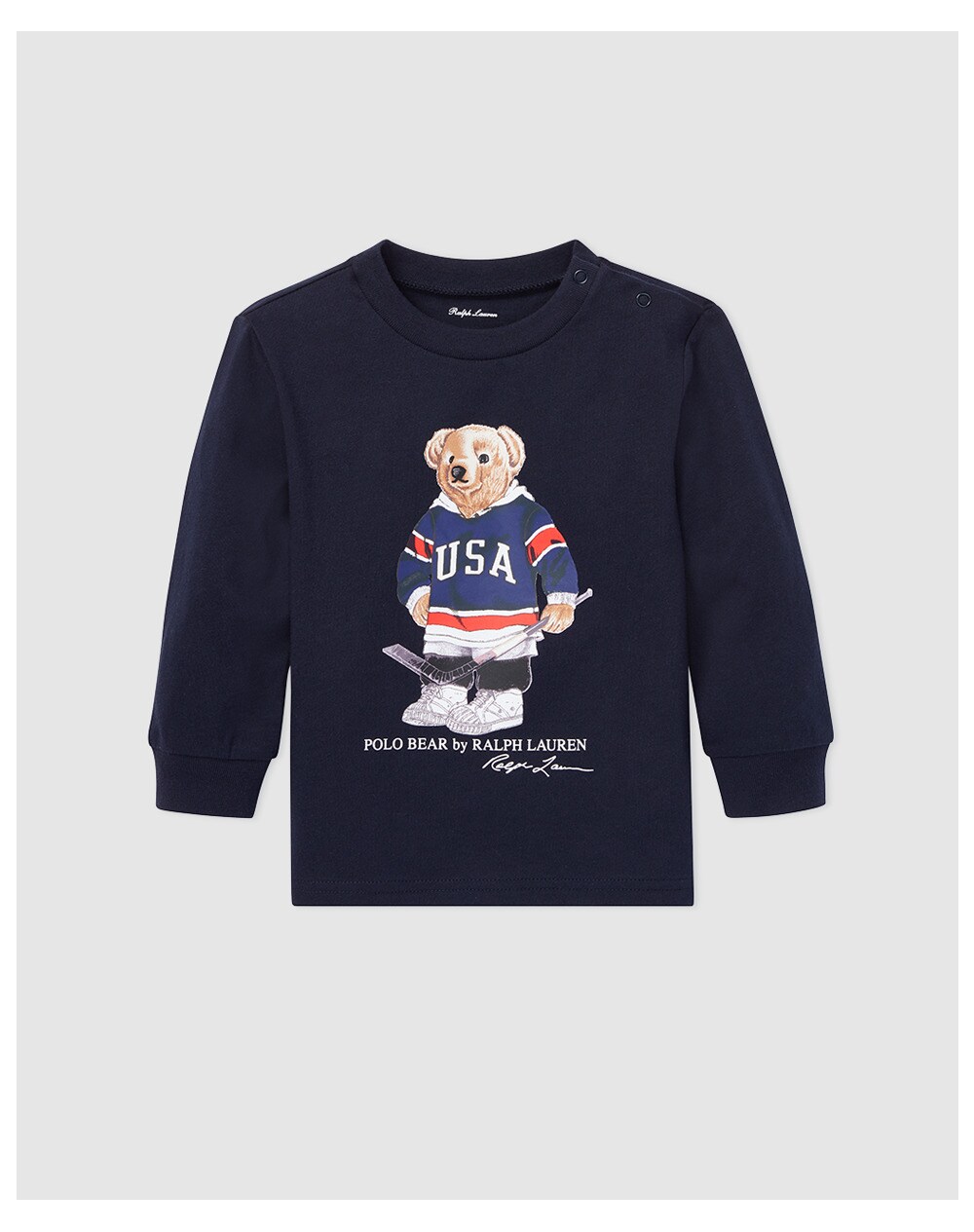 Polo Ralph Lauren baby boy's navy blue T-shirt with bear, Navy blue. thumbnail