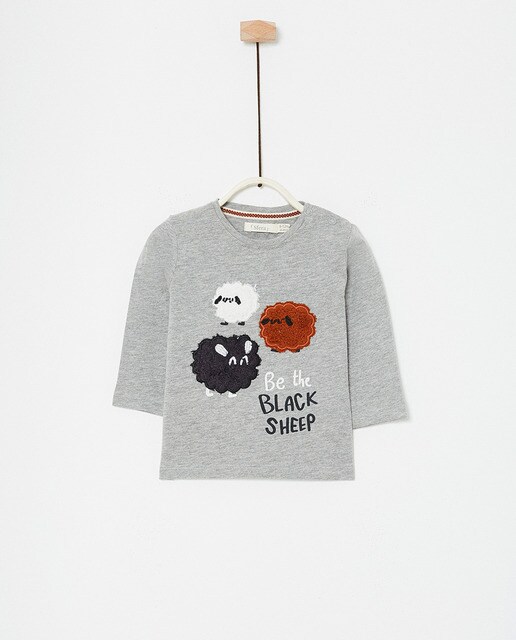 T-shirt de bebé menino Sfera cinzenta com ovelhinhas T-shirt de bebé menino Sfera cinzenta com ovelhinhas