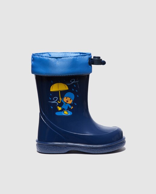 Galochas de bebés menino com Personagens do Pocoyo em azul com cordão ajustável Galochas de bebés menino com Personagens do Pocoyo em azul com cordão ajustável