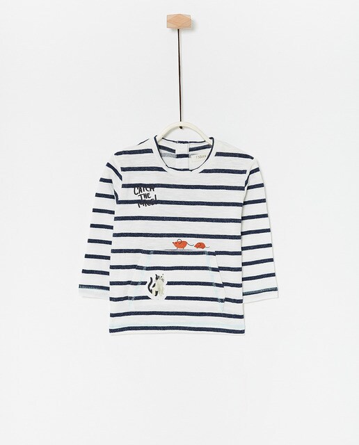 T-shirt de bebé menino Sfera às riscas com bolso T-shirt de bebé menino Sfera às riscas com bolso