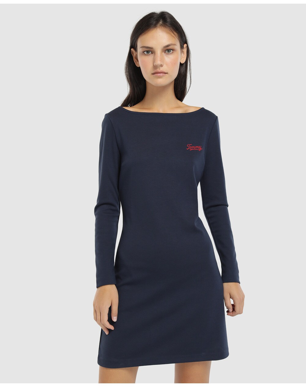 Tommy Jeans women's boat neck dress with embroidered logo, Navy blue. thumbnail
