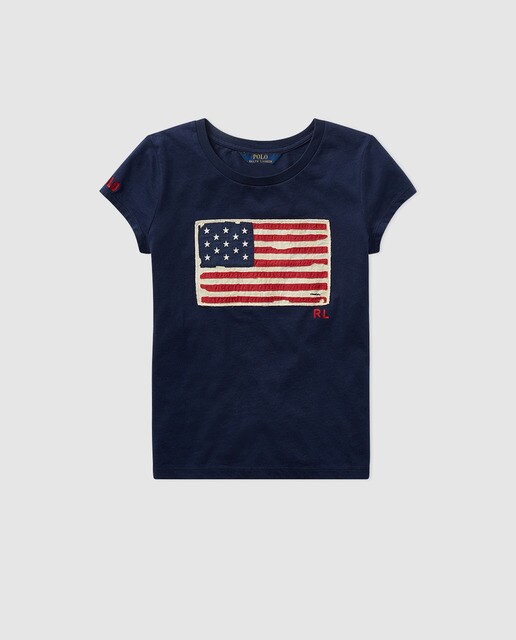 T-shirt de menina Polo Ralph Lauren azul com patchwork T-shirt de menina Polo Ralph Lauren azul com patchwork