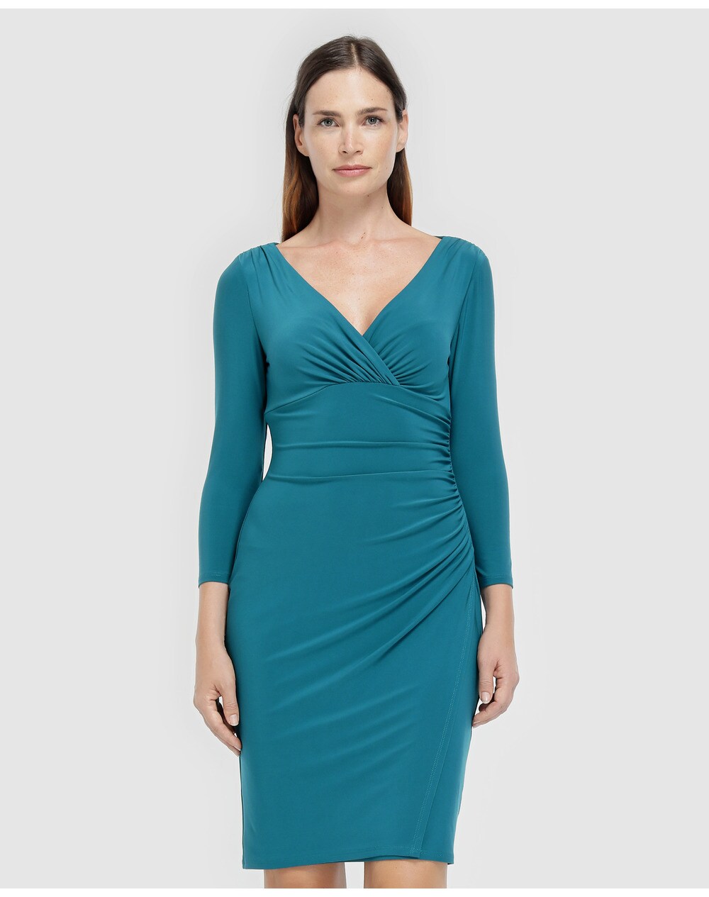 Lauren Ralph Lauren women's wrap neckline draped dress, Blue. thumbnail