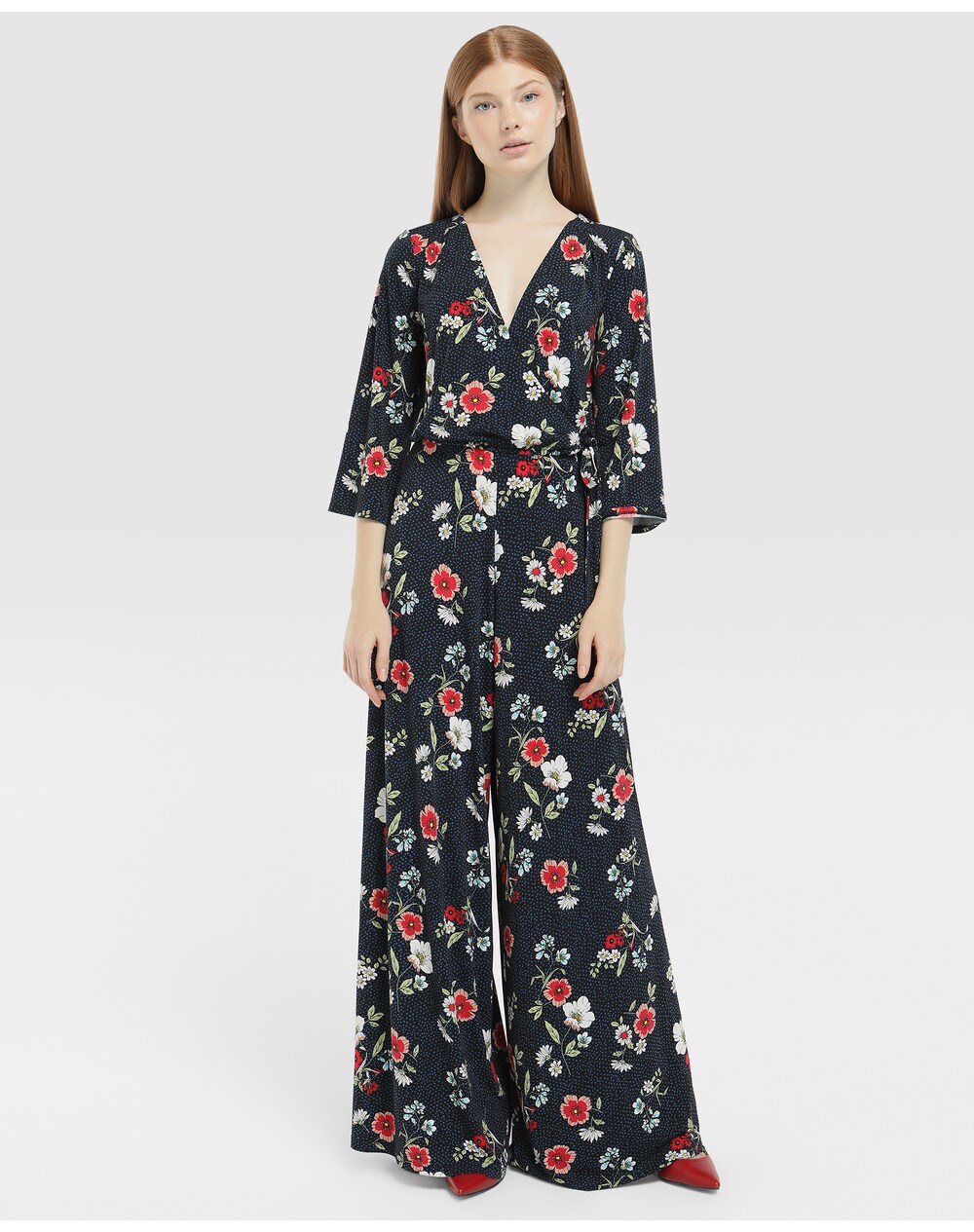 Fórmula Joven women's floral jumpsuit with wrap neckline, Multicoloured. thumbnail