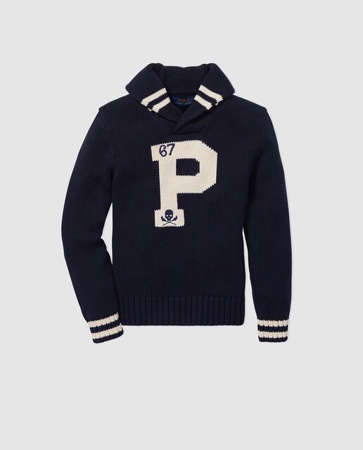 Camisola para rapaz Polo Ralph Lauren em azul com intarsia Camisola para rapaz Polo Ralph Lauren em azul com intarsia