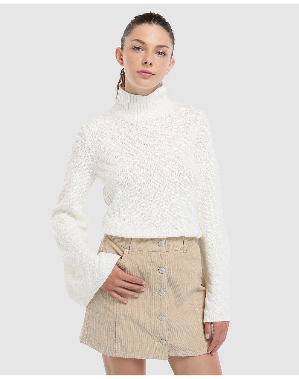 Easy Wear women's corduroy skirt with front buttons, Grey. thumbnail