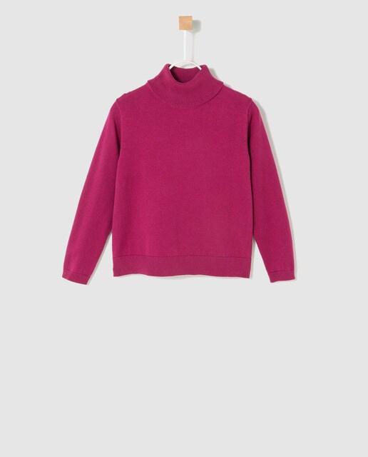 Camisola de malha de menina Freestyle fúcsia com gola dobrada Camisola de malha de menina Freestyle fúcsia com gola dobrada