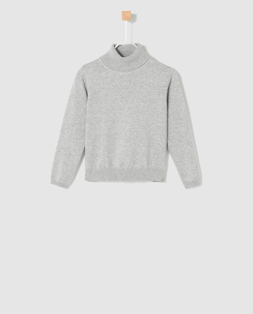 Camisola de malha de menina Freestyle cinzenta com gola dobrada Camisola de malha de menina Freestyle cinzenta com gola dobrada