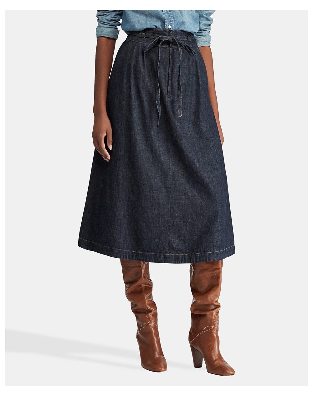 Polo Ralph Lauren women's denim skirt with a tie at the waist, Navy blue. thumbnail