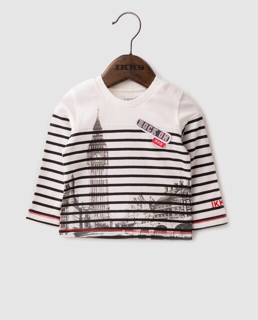 T-shirt de bebé menino IKKS às riscas com estampado T-shirt de bebé menino IKKS às riscas com estampado