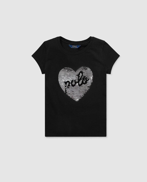 T-shirt de menina Polo Ralph Lauren com lantejoulas T-shirt de menina Polo Ralph Lauren com lantejoulas