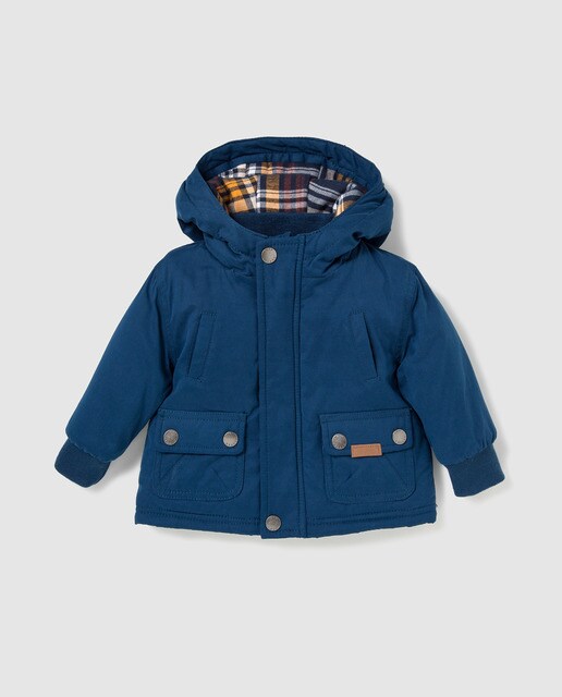Parka de bebé menino Brotes azul aos quadrados Parka de bebé menino Brotes azul aos quadrados
