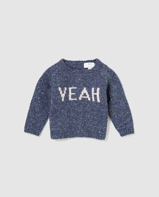 Camisola de malha de bebé menino Brotes azul ''YEAH'' Camisola de malha de bebé menino Brotes azul ''YEAH''