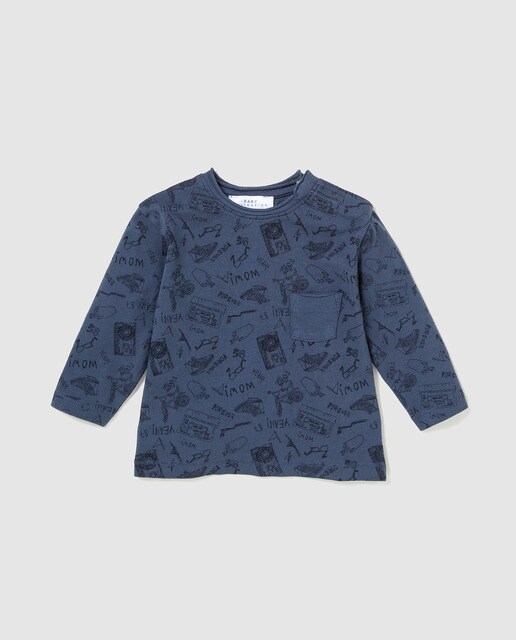 T-shirt de bebé menino Brotes em azul com bolso T-shirt de bebé menino Brotes em azul com bolso