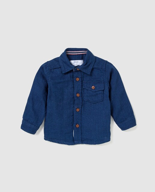 Camisa de bebé menino Brotes azul índigo com bolso Camisa de bebé menino Brotes azul índigo com bolso