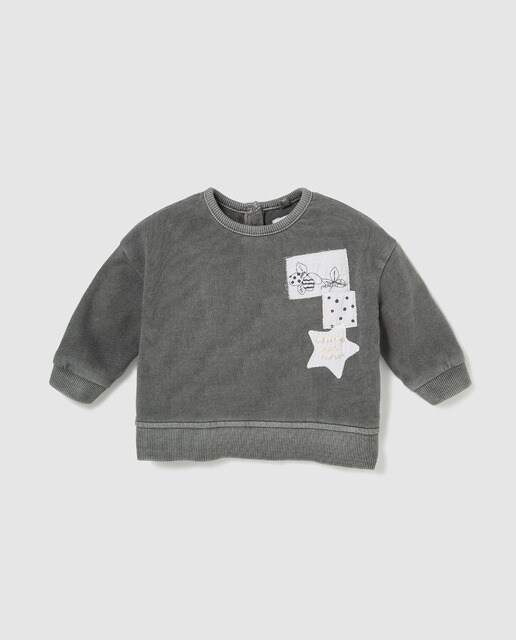 Sweatshirt de bebé menina Brotes cinzenta com remendos Sweatshirt de bebé menina Brotes cinzenta com remendos